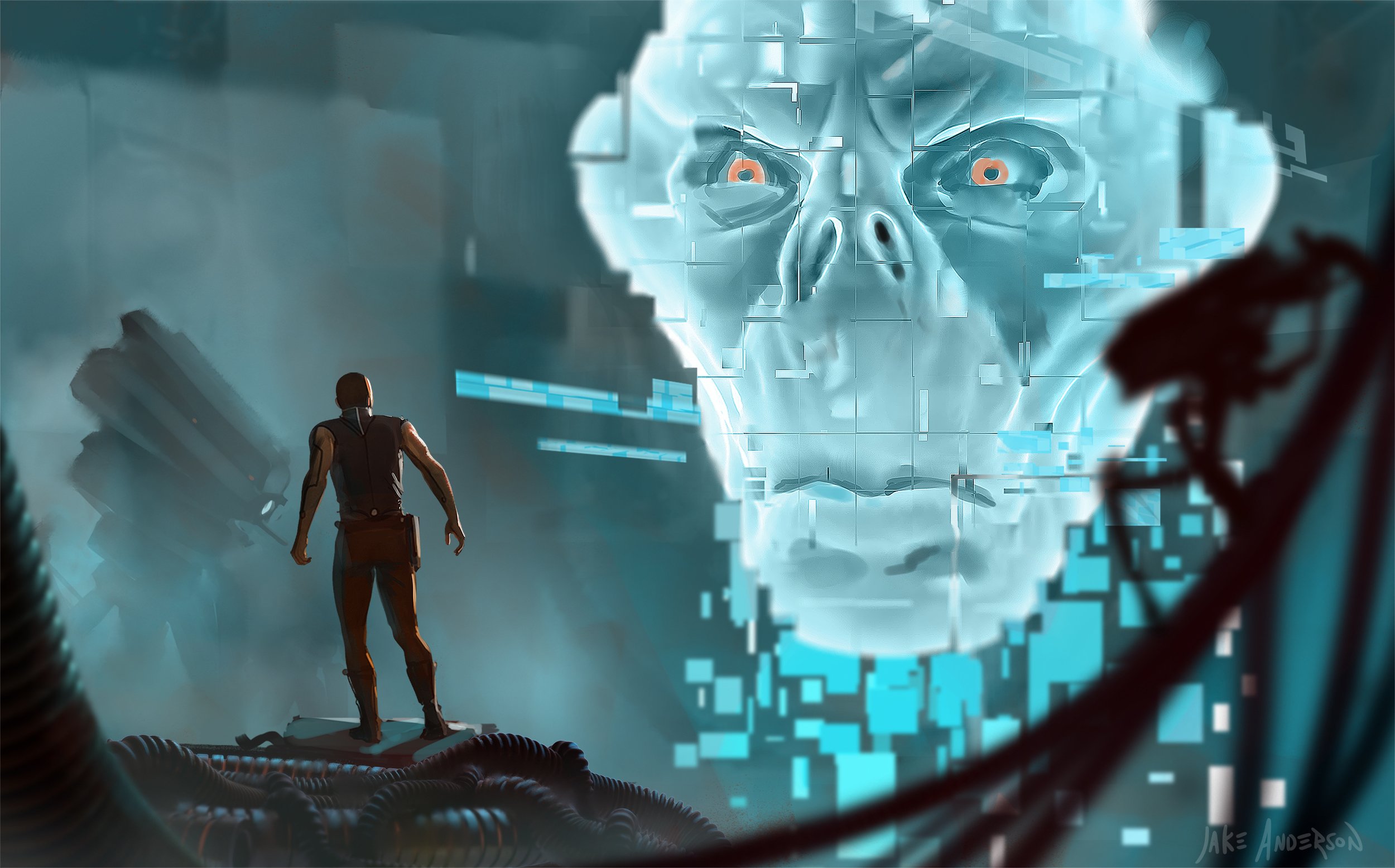 An AI Titan observes an unintended guest